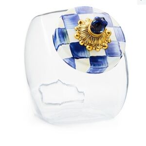 MacKenzie-Childs Blue and White Cookie Jar with Royal Check Lid